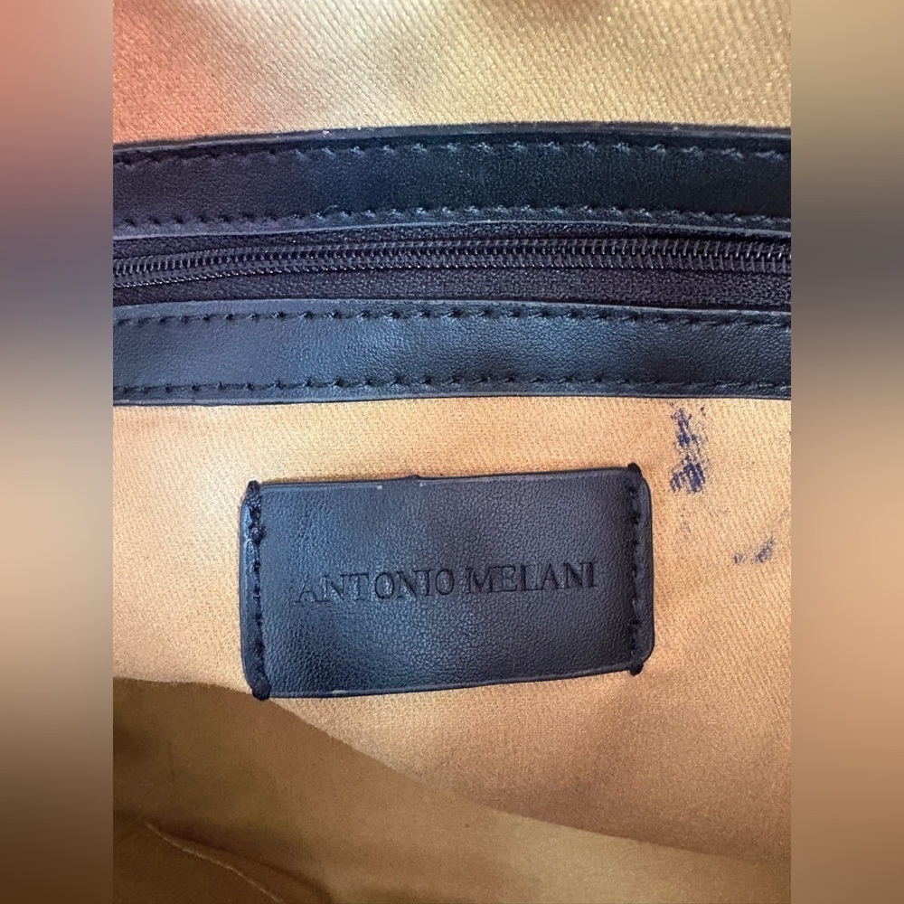 ANTONIO MELANI Black Leather Shoulder Bag with Crocodile Embossed Texture - Picture 12 of 16